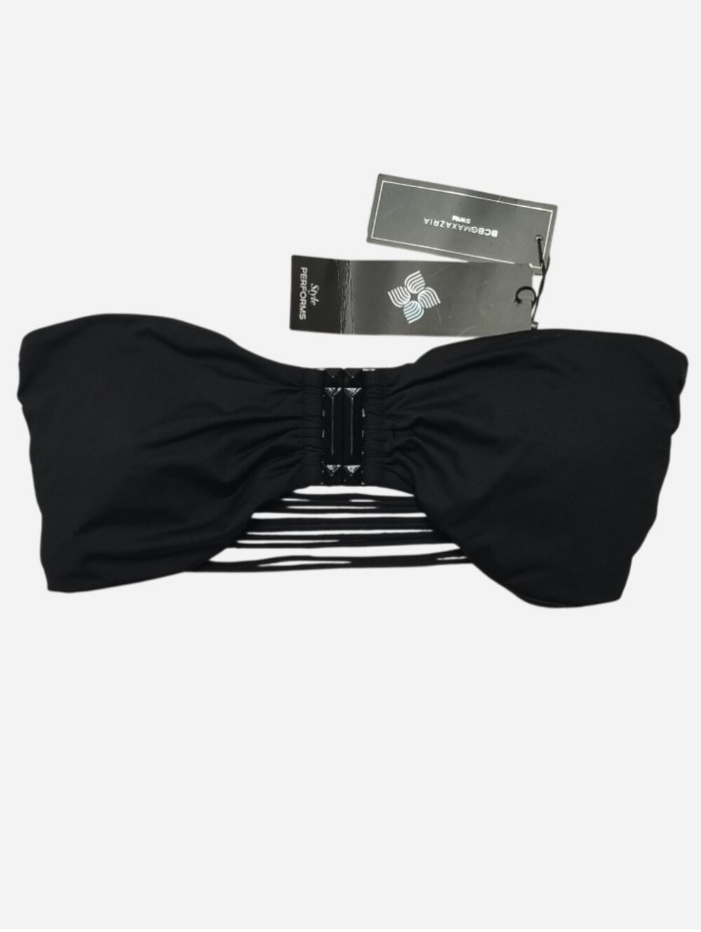 NWT BCBGMAXAZRIA Black Strappy Bandeau Bikini Top Women's Medium Whimsigoth Y2K